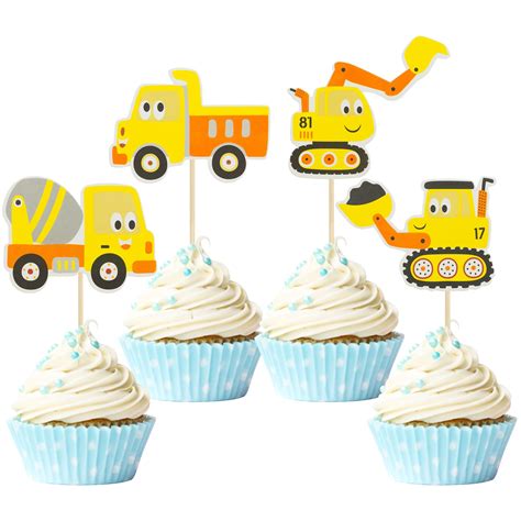 Buy Gyufise Pack Construction Cupcake Toppers Picks Dump Truck Excavator Tractor Party Cake