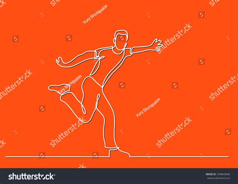 Continuous Line Drawing Happy Running Young Stock Vector Royalty Free