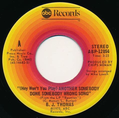 B J Thomas Another Somebody Done Somebody Wrong Song 45 Record Vg Ebay