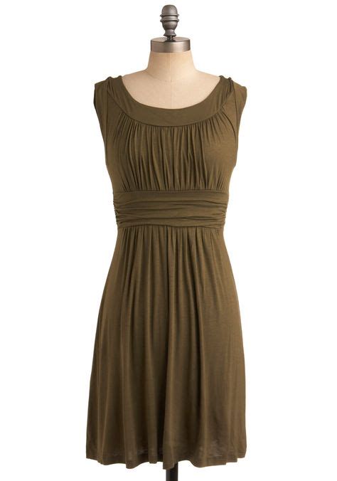 Olive Your Dress Green Solid Pleats Casual A Line Sleeveless