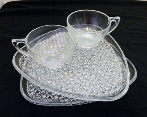 Indiana Glass Daisy And Button Snack Set Snack Plates And Cups Two Vtg Etsy