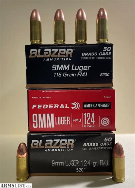 Armslist For Sale 9mm Brass Cased Ammo 124 Grain And 115 Grain Fmj 50 Rds Per Box