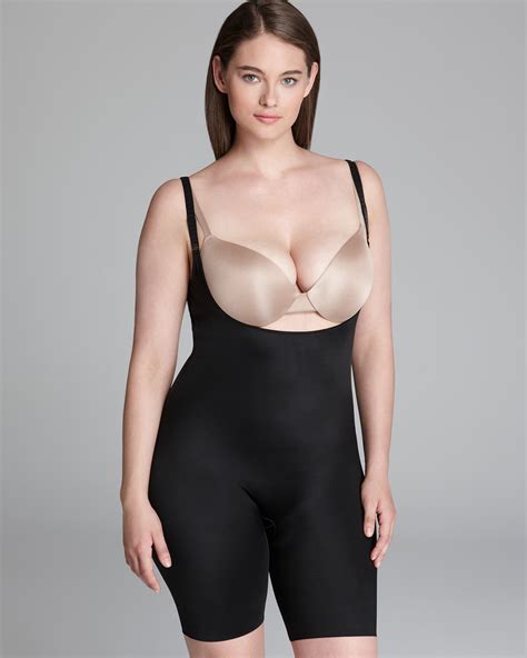 Spanx Plus Size Bodysuit Slimplicity Open Bust Midthigh In Black Lyst