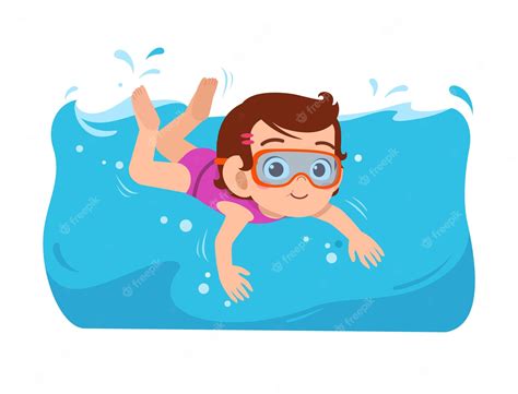 Милая маленькая девочка плавает под водой на летних каникулах Премиум