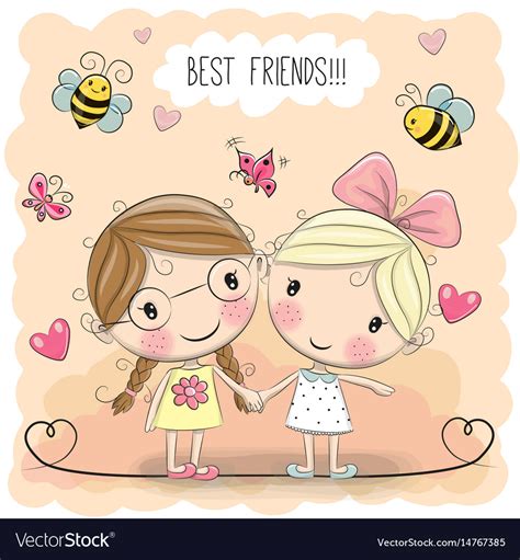 Two Cute Cartoon Girls Royalty Free Vector Image