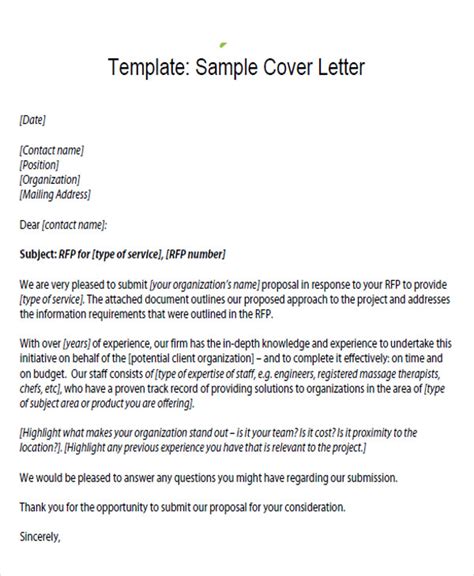 Free Rfp Cover Letter Template Printable Templates