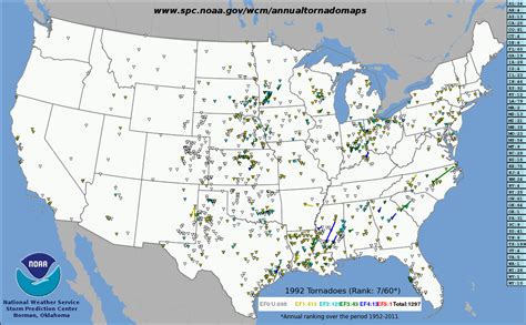 Tornado challenges satellite damage track detection techniques › related feature: SPC Annual Tornado Maps 1952-2011