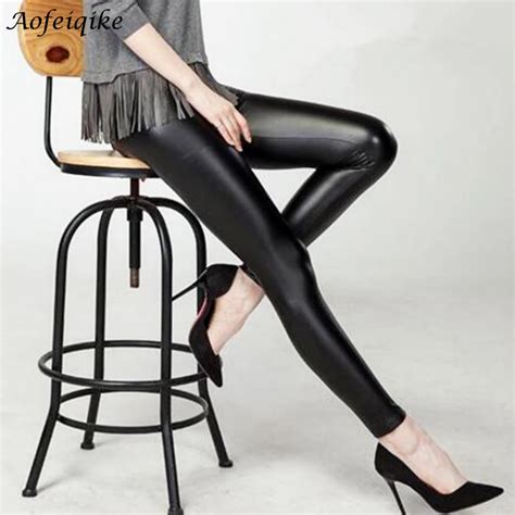 Black Women Leggings Faux Leather High Quality Slim Leggings Plus Size High Elasticity Sexy