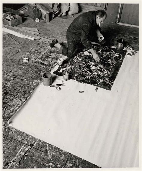 Jackson Pollock Kneeling On Floor Working On A Painting In His Studio