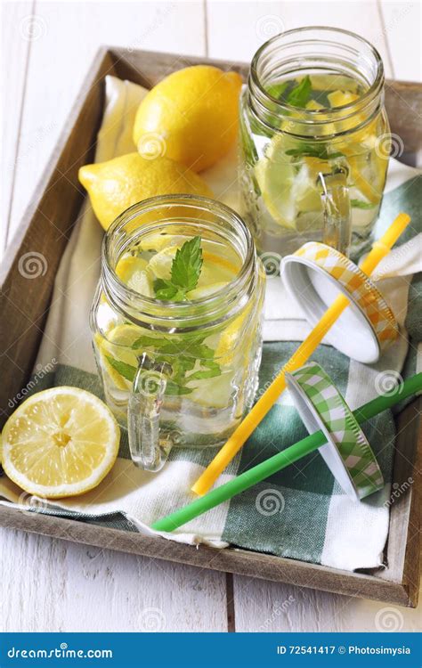 Cool Refreshing Drink Water Lemon And Mint Stock Image Image Of