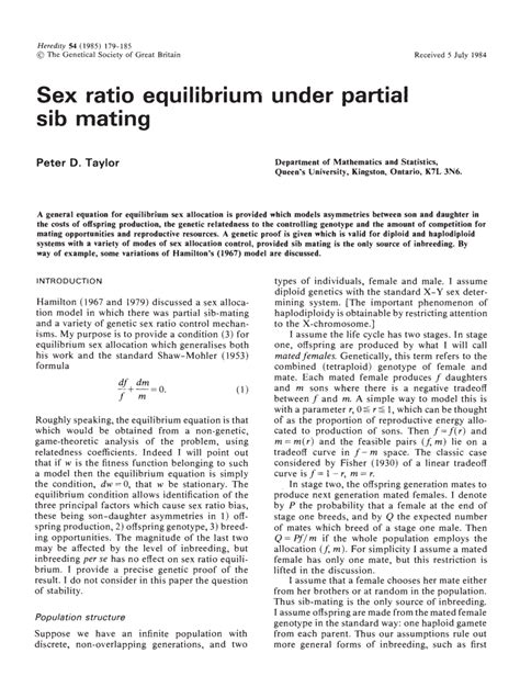 pdf sex ratio equilibrium under partial sib mating