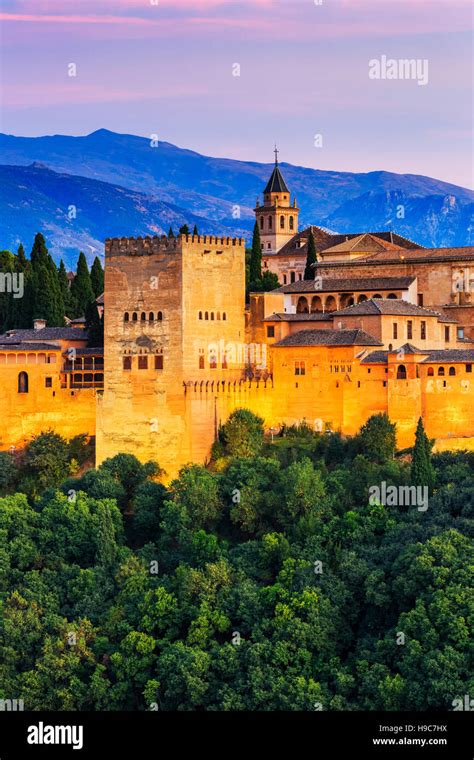 Alhambra Of Granada Spain Alhambra Fortress At Twilight Stock Photo