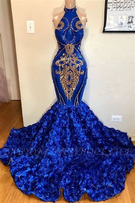 2021 Royal Blue Halter Mermaid Prom Dresses Gorgeous Sleeveless