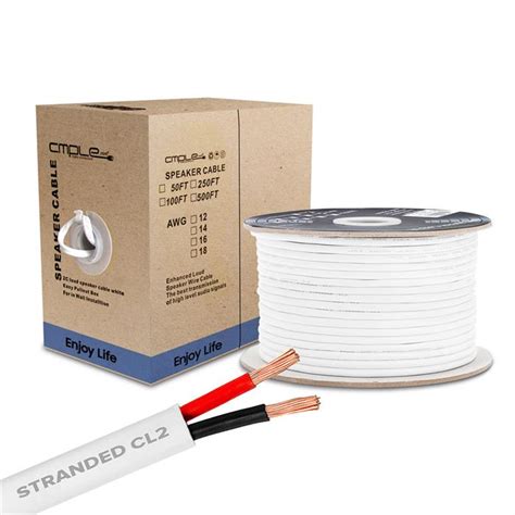 Speaker Wire 16 Gauge 2c White In Wall 100ft Cl2 Rated Speaker Cable