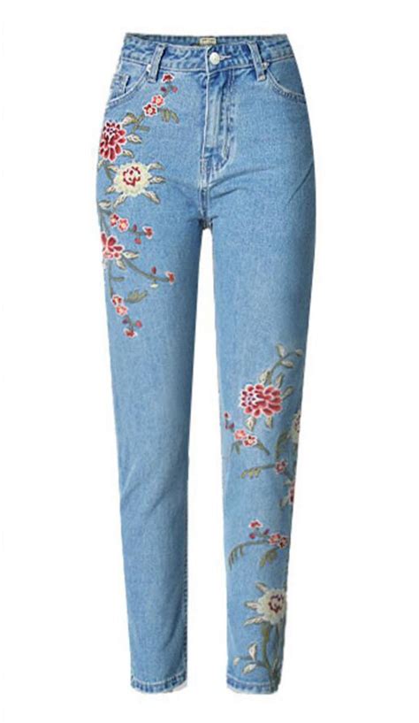 Jeans Embroidered Flowers Embroidery Designs