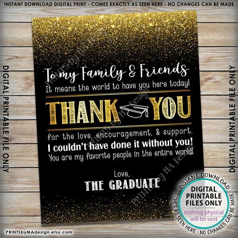 Graduation Thank You Sign Graduation Party Decoration Thank You Card