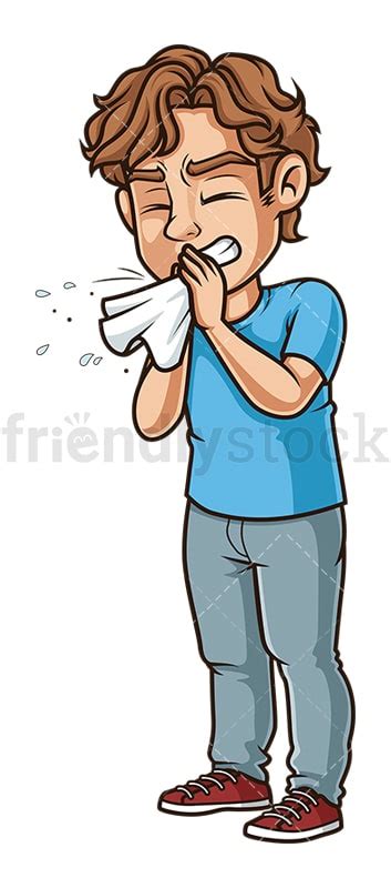Young Man Sneezing Cartoon Clipart Vector Friendlystock