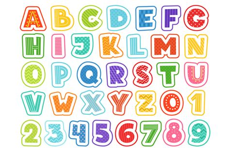 Cartoon Alphabet Cute Colored Letters Numbers Signs And Symbols For S