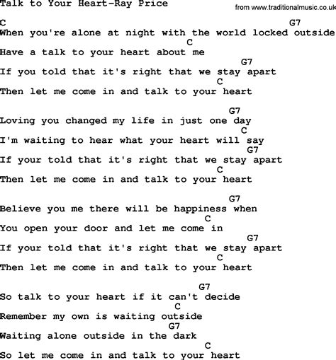 Country Music Talk To Your Heart Ray Price Lyrics And Chords