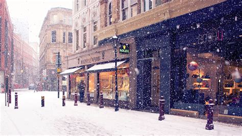 City Street Winter Snow Snowflakes Photo Wallpaper 2560x1440