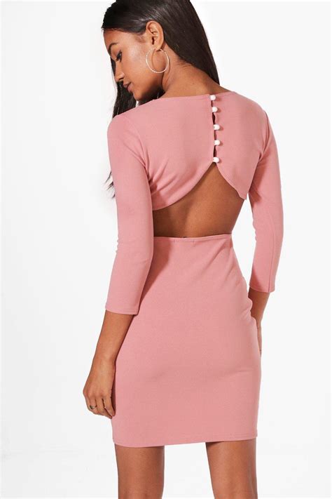 Boohoo Kendra Curved Back Button Bodycon Dress In Pink Lyst