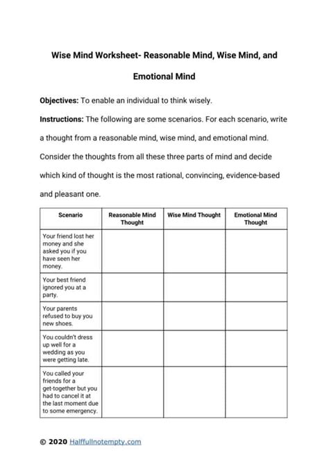 Printable Wise Mind Worksheets Printable Worksheets