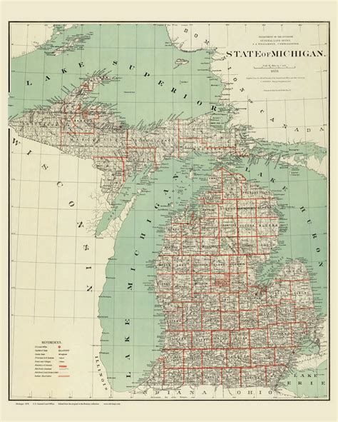 Michigan 1878 General Land Office - Old State Map Reprint - OLD MAPS