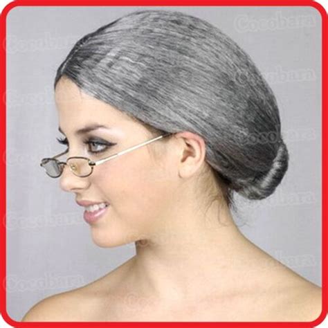 granny grandma grandmother nanna old lady woman wig grey hair with bun costume ebay