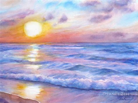 Janet Zeh Original Art Watercolor And Oil Paintings Ocean Sunset Beach