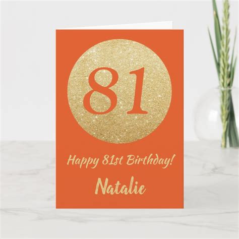 Happy 81st Birthday Orange And Gold Glitter Card Uk