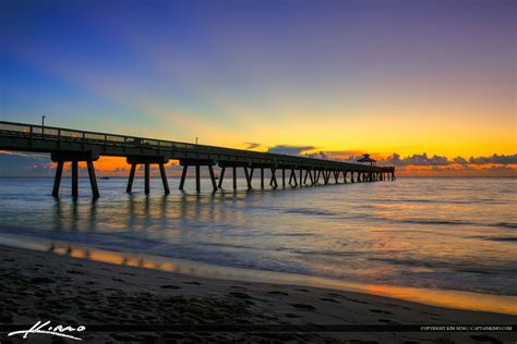 Deerfield Beach Fishing Pier Sunrise Deep Colors Royal Stock Photo