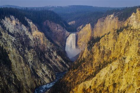 Waterfall From The Yellowstone River In Yellowstone National Park Stock