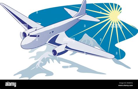 Airplane Flying Over Mountain Stock Vector Images Alamy