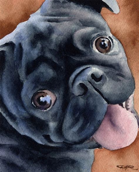 Black Pug Art Print By Watercolor Artist Dj Rogers Etsy Pug Art