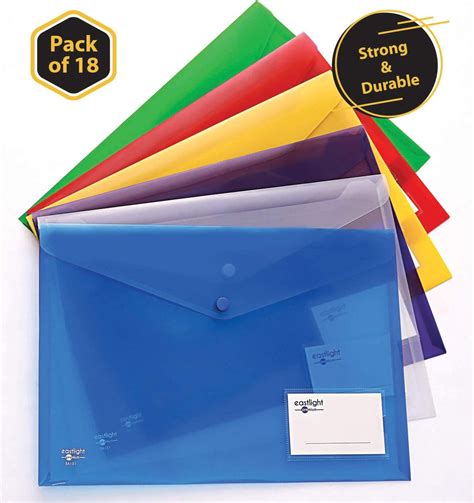 Eastlight A4 Plastic Popper Document Folder Wallet With Pocket Assorted