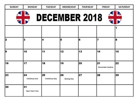 December 2018 Calendar Uk Public Holidays Ukcalendar