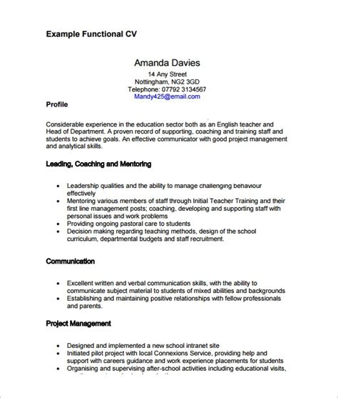 A cv, short form of curriculum vitae, is similar to a resume. 10+ Functional CV Samples | Sample Templates