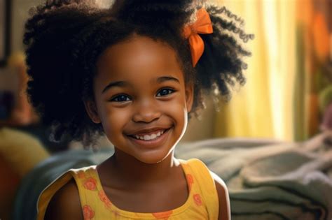 Premium Ai Image A Young Girl With Long Curly Hair Smiles At The Camera