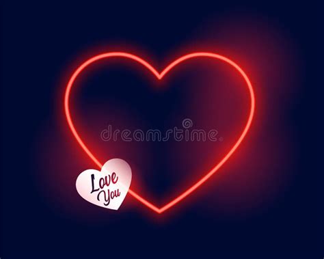 Red Neon Heart With Love You Message Stock Vector Illustration Of
