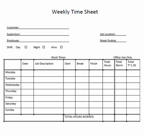 Timesheet Template With Work Description Sample Templates