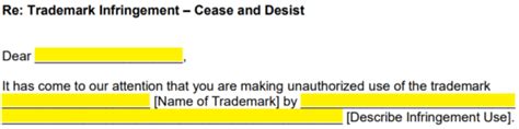 free trademark infringement cease and desist letter pdf word eforms