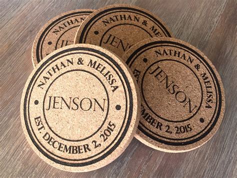 Personalized Thick Cork Coasters Set Of 4 Cork Coasters Wedding