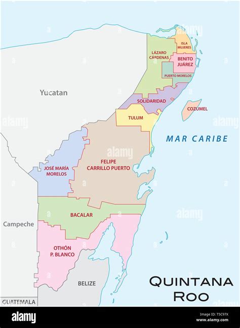 Quintana Roo Administrative And Political Vector Map Mexico Stock