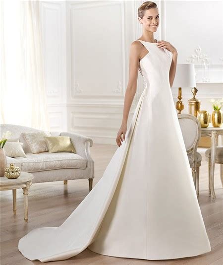 Modest Simple A Line Bateau Neck Satin Wedding Dress With Detachable