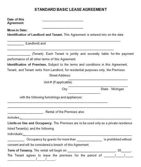 Standard Free Printable Lease Agreement Printable Templates