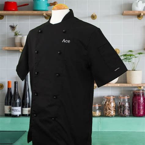 Personalised Chefs Jacket Short Sleeve Black Chefs Tunic