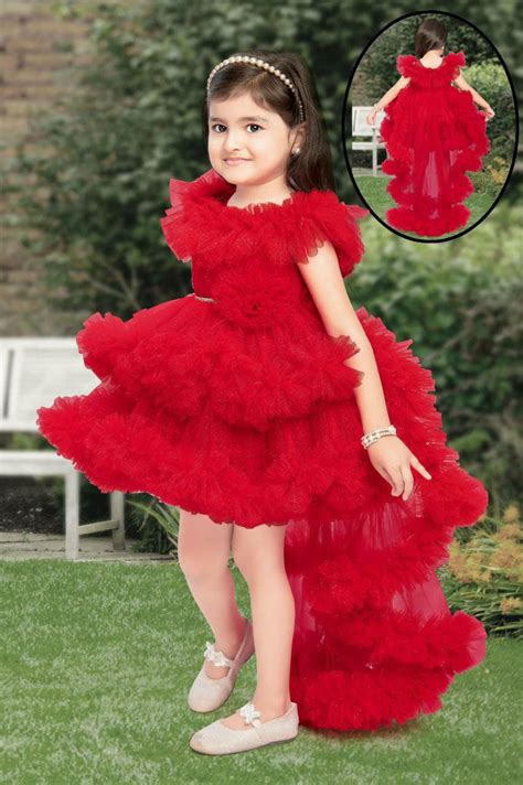 Radiant Red Tailback Frock For Kids Playful Elegance In Every Twirl