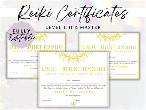Reiki Certificates Levels I Ii And Master Editable Pdf Reiki