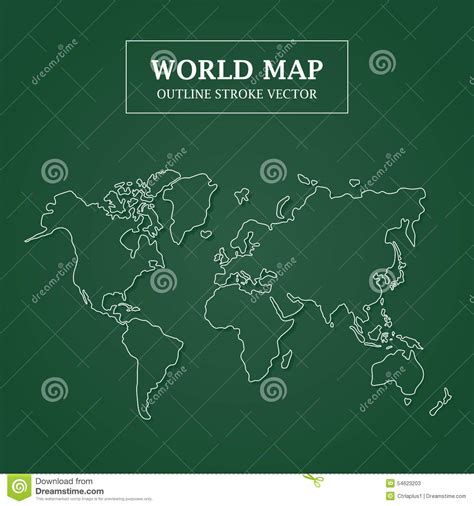 World Map White Outline Stroke On Green Background Stock Vector