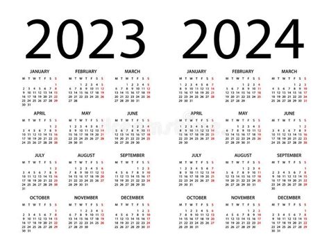 Calendar 2023 2024 Year Vector Illustration Week Starts On Monday